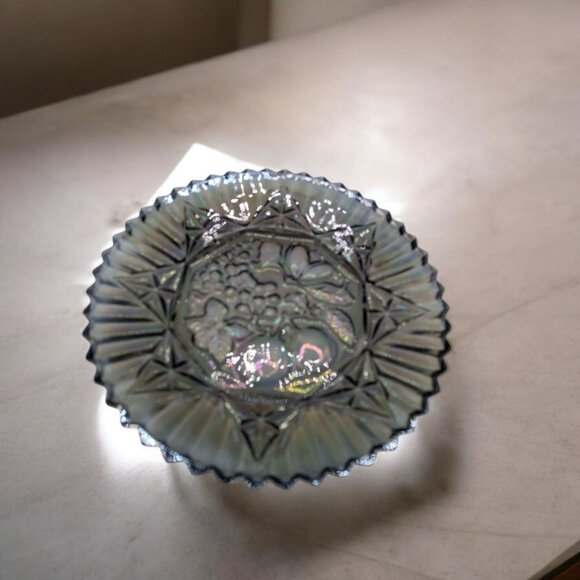 Vtg Federal Glass Pioneer Smoke Carnival Fruit, Serving Platter Iridescent - Picture 1 of 13
